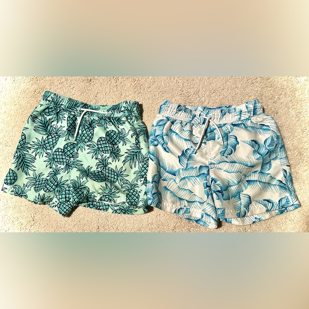 (2) Janie and Jack Boys Size 5 Tropical Print Swim Shorts Set